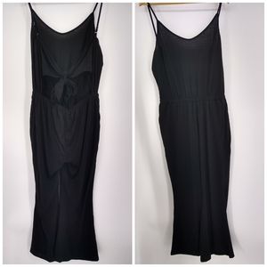 Spaghetti Strap V Neck T-Back Black Jumpsuit